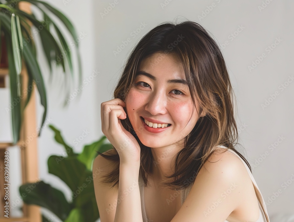 Skincare with beautiful Japanese Korean woman in her late thirties, with dark hair and wearing a white sleeveless top. Facial treatment, Cosmetology, Spa, Aesthetic, plastic surgery Skincare with beautiful Japanese Korean woman in her late thirties, with dark hair and wearing a white sleeveless top. Facial treatment, Cosmetology, Spa, Aesthetic, plastic surgery