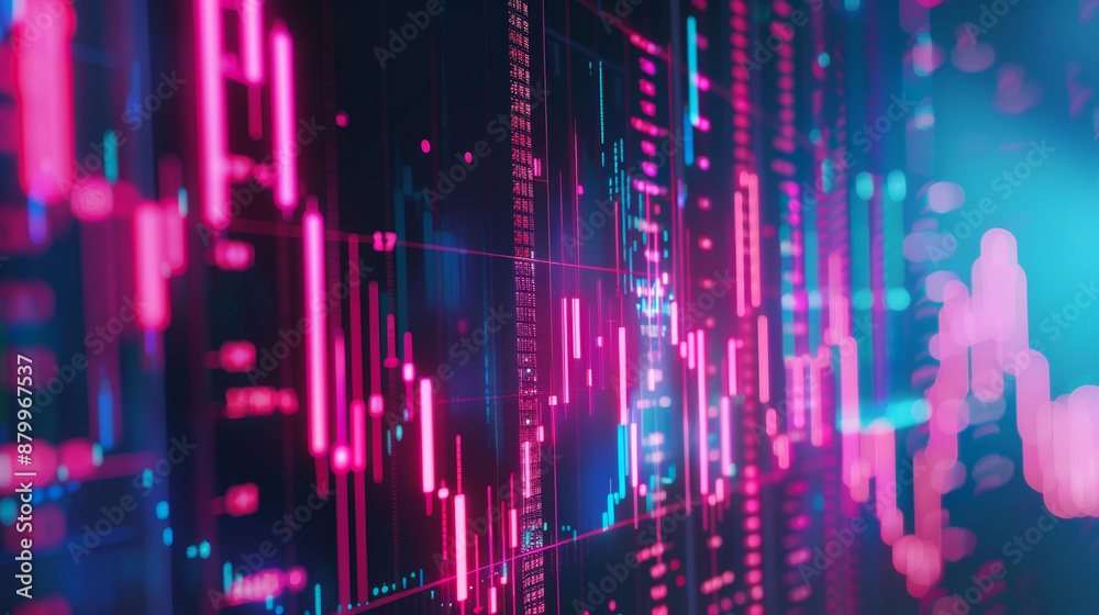 Crypto exchange chart with pink accents and dark colors Crypto exchange chart with pink accents and dark colors