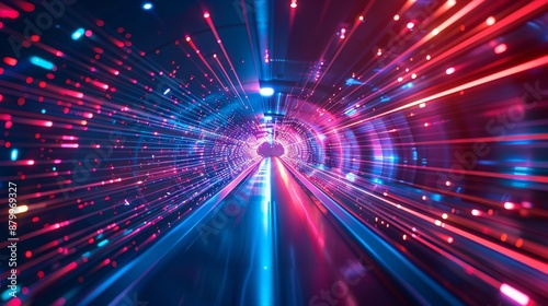 A vibrant depiction of futuristic data streams glowing in cyberspace, evoking high-tech communication.