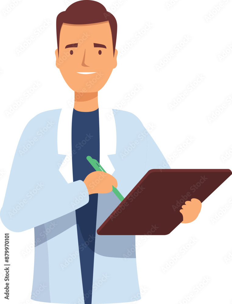 Friendly medical professional is writing on a clipboard, showcasing the healthcare industry Friendly medical professional is writing on a clipboard, showcasing the healthcare industry