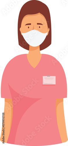 Female nurse wearing pink scrubs and a protective mask is standing with confidence