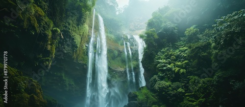 Majestic Waterfall Cascading Through Lush Green Forest © KRIS