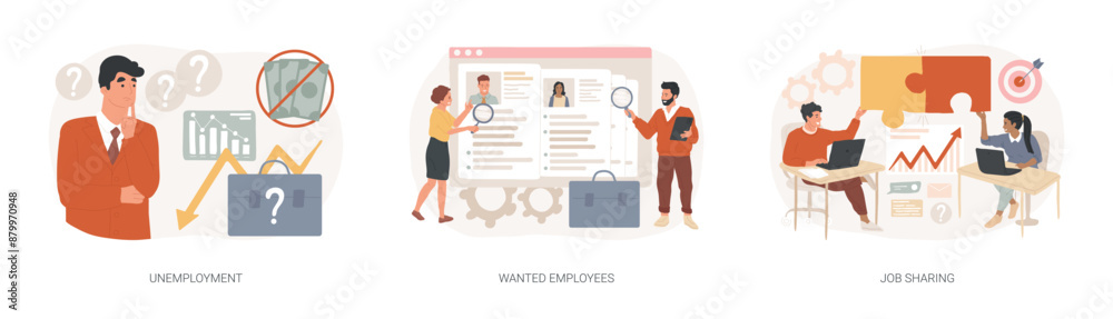 Job search isolated concept vector illustration set. Job search isolated concept vector illustration set.