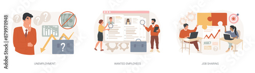 Job search isolated concept vector illustration set.