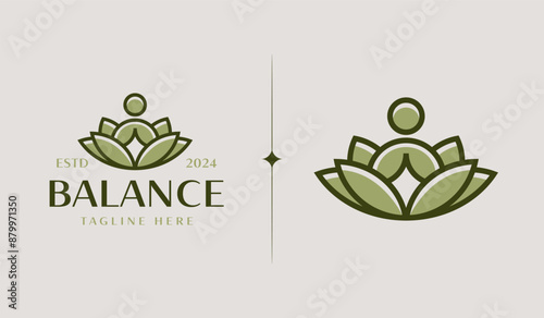 Yoga Leaf Balance Monoline Logo Template. Universal creative premium symbol. Vector illustration. Creative Minimal design template. Symbol for Corporate Business Identity