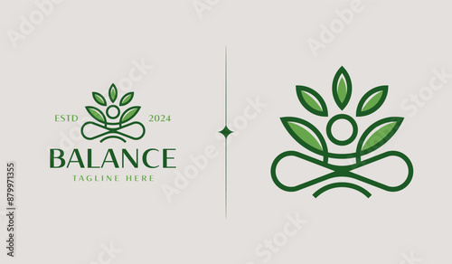 Yoga Leaf Balance Monoline Logo Template. Universal creative premium symbol. Vector illustration. Creative Minimal design template. Symbol for Corporate Business Identity