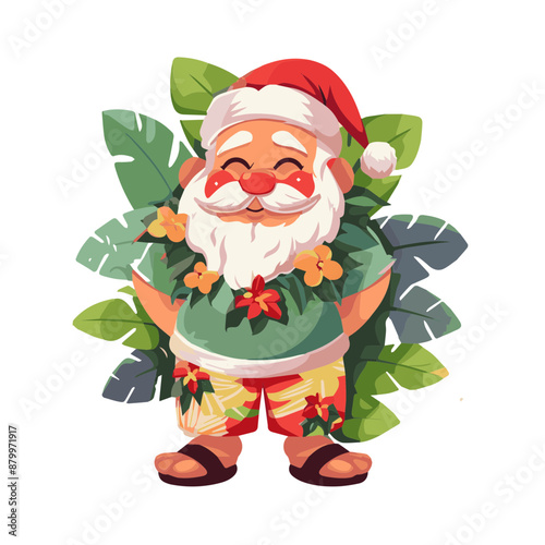 Cute Cartoon Hawaiian Santa on a White Background 