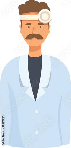 Male doctor wearing a head mirror and performing an ent examination