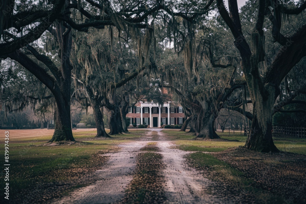House is in middle of road surrounded by trees House is in middle of road surrounded by trees
