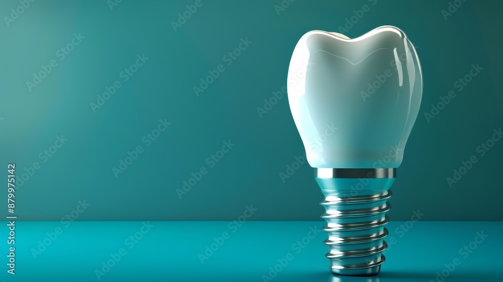 Snow white tooth implant representing dentistry on solid background, symbolic of dental care Snow white tooth implant representing dentistry on solid background, symbolic of dental care