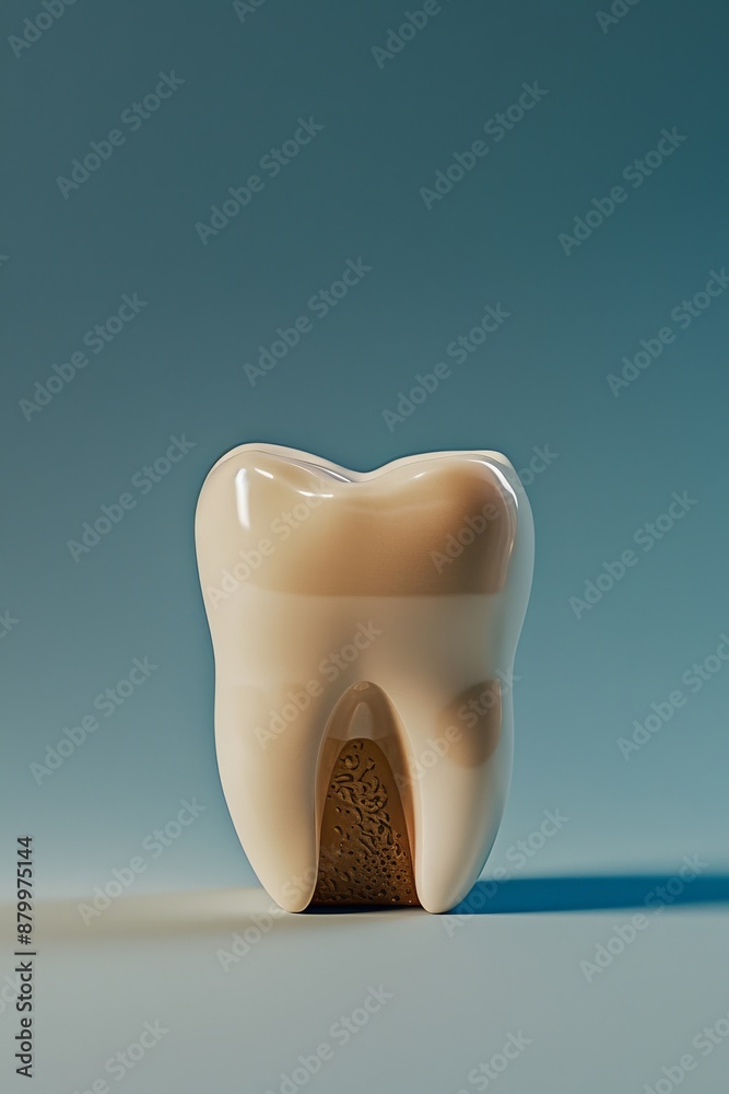 Fototapeta premium Snow white healthy tooth concept for dental care on a solid color background, dentistry theme