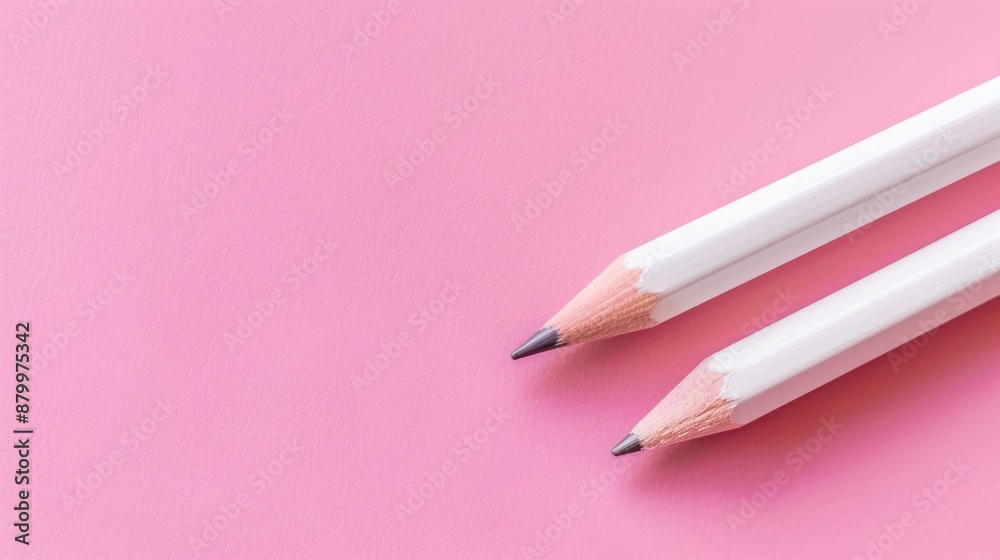 Graduation themed white pencil on pink background Education concept Graduation themed white pencil on pink background Education concept