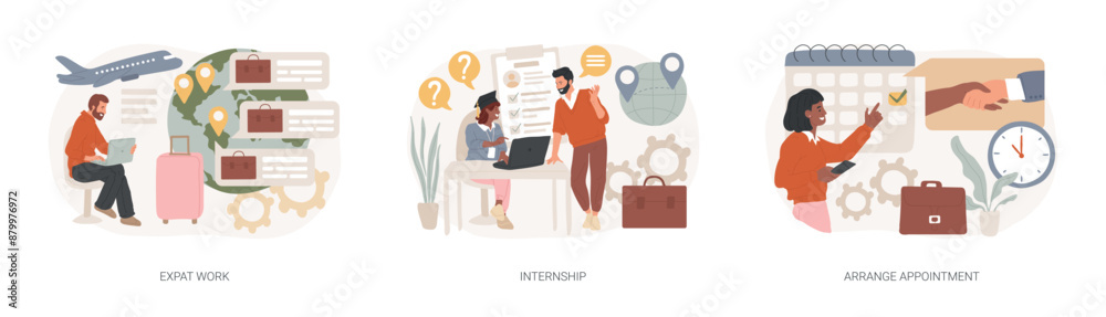 International employment isolated concept vector illustration set. International employment isolated concept vector illustration set.