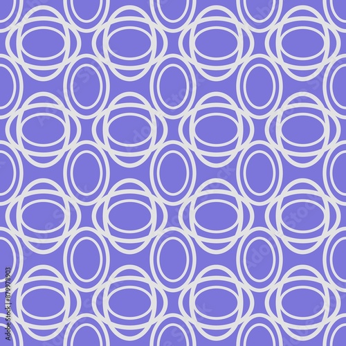 Seamless oval geometric pattern on white on a purple background.
