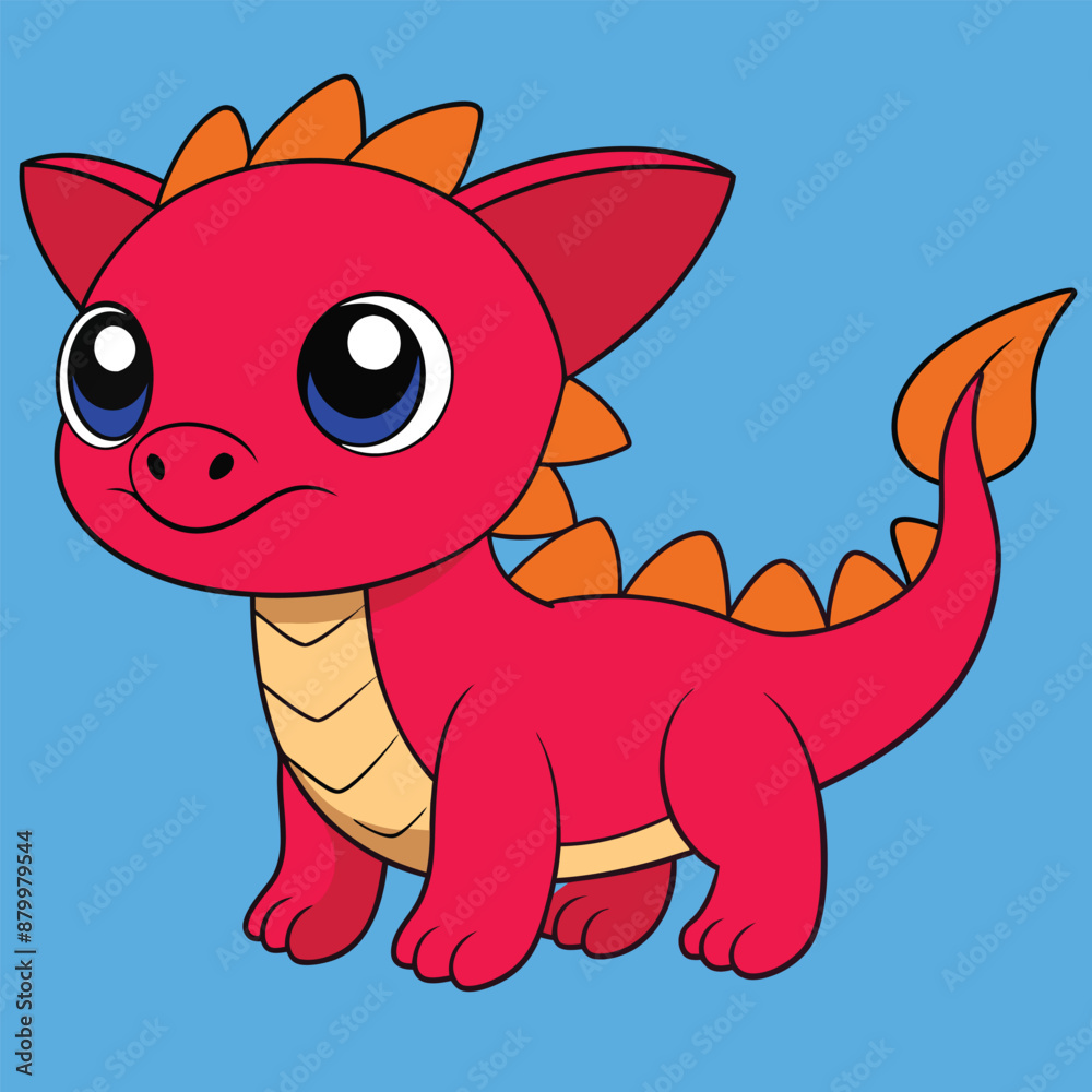 Fototapeta premium Adorable Red Dragon Vector Illustration | Cartoon, Clipart & Line Art Design