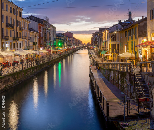 MILAN, ITALY - MARCH 6, 2024: The Navigli at dusk. photo