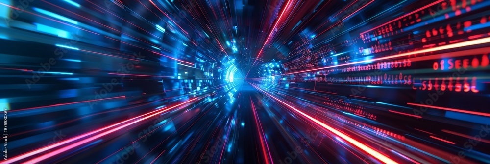 Obraz premium A vibrant depiction of futuristic data streams glowing in cyberspace, evoking high-tech communication.