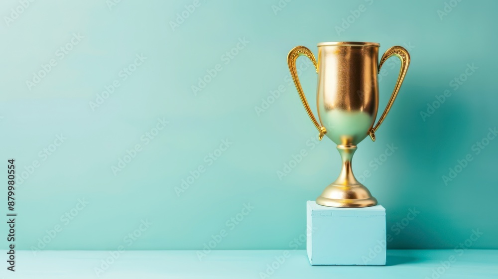Golden Trophy on Teal Platform Golden Trophy on Teal Platform