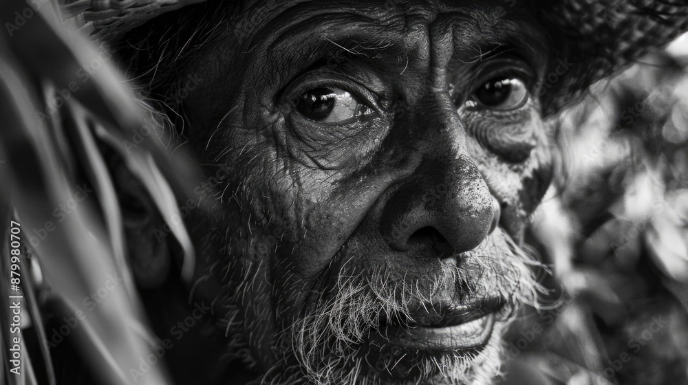 Man with black hat and beard is looking at camera