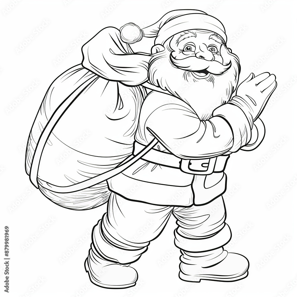 Fototapeta premium Christmas-themed drawing , featuring festive elements like a Christmas tree, Santa Claus, and ornaments. Perfect for children's activities and holiday fun