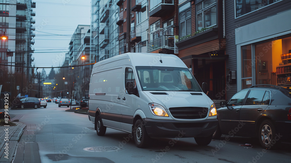High end small work van in the city. High end small work van in the city.