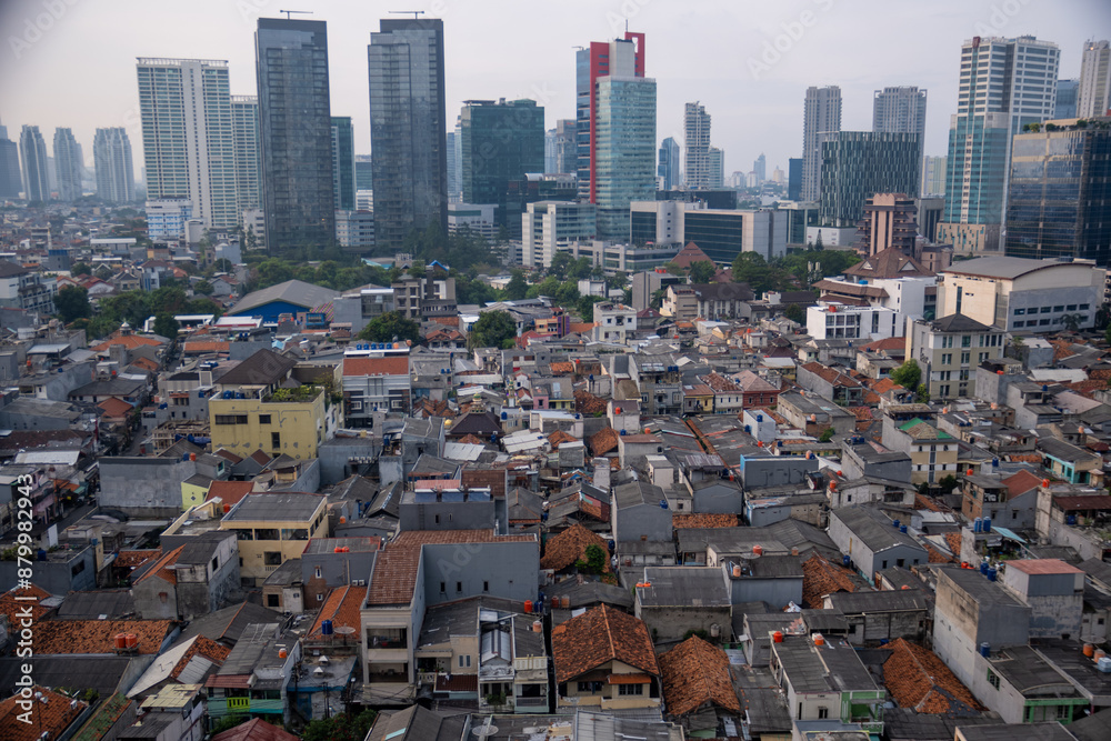 Naklejka premium Densely populated housing at South Jakarta.&nbsp;Population distribution and urban concept