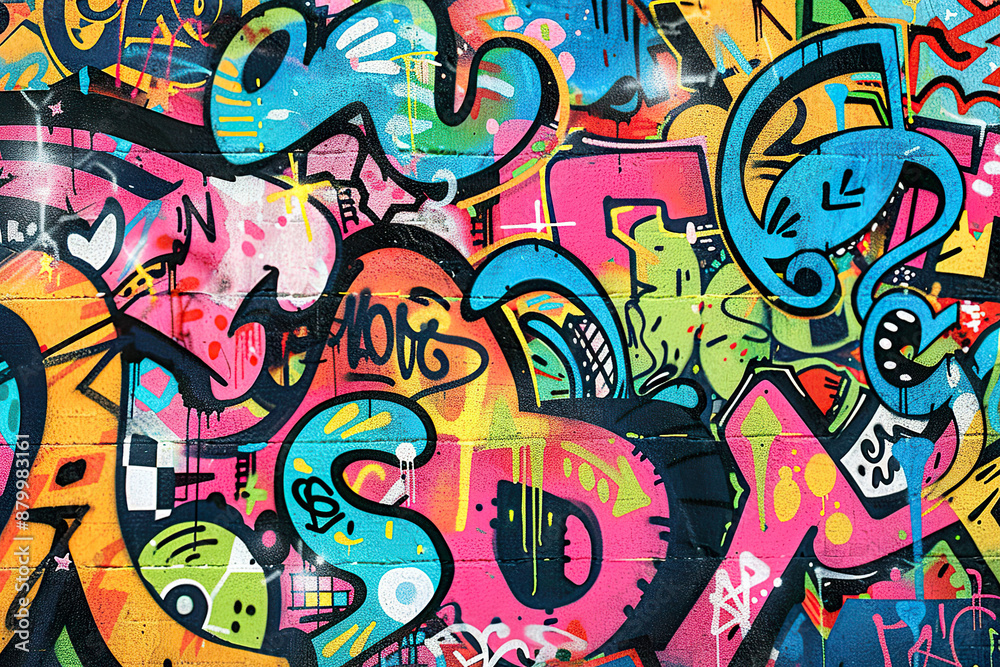 A colorful graffiti wall with a variety of letters and numbers, generative ai image.. A colorful graffiti wall with a variety of letters and numbers, generative ai image..