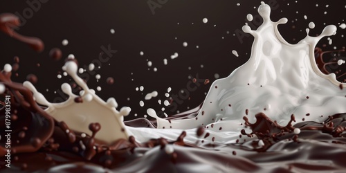 A close-up shot of milk and chocolate splashed on a black surface photo