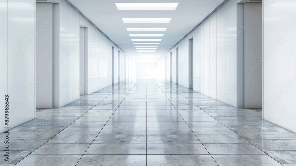 Corridor floor with white walls and gray tiles Corridor floor with white walls and gray tiles