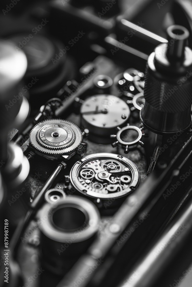 Fototapeta premium Close up of watch with many gears and small dial