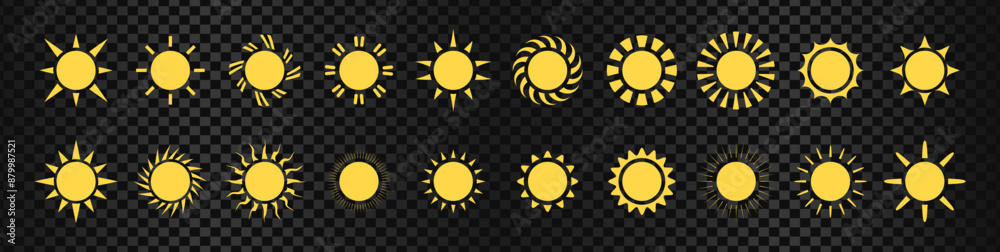 sun icon set. sun vector. sunshine icon set. sunlight effect. yellow ...