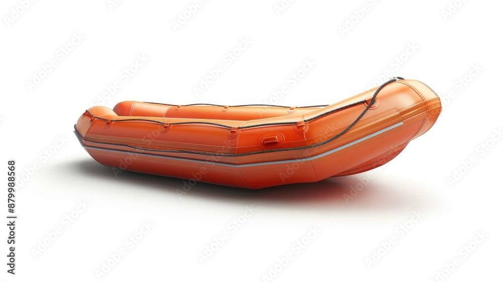 Large orange inflatable raft sits on white background Large orange inflatable raft sits on white background