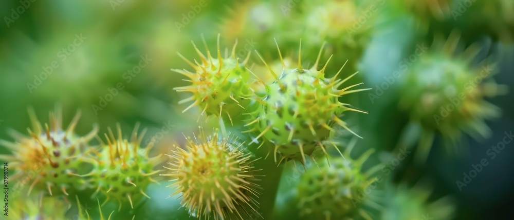 Close Up of Spiky Green Seed Pods on a Plant Close Up of Spiky Green Seed Pods on a Plant