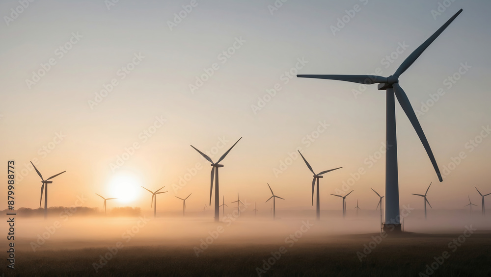wind farm with multiple wind turbines at sunset, casting long shadows on the fields wind farm with multiple wind turbines at sunset, casting long shadows on the fields