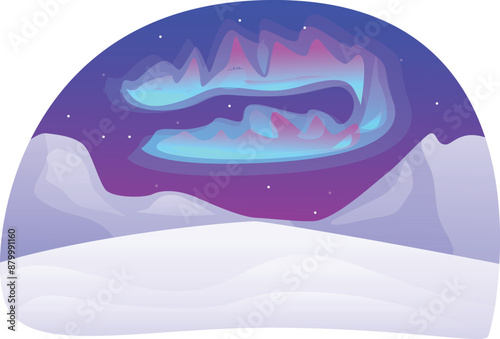 Beautiful night sky with northern lights shining over snowy mountains