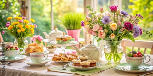 Wallpaper Mural Delicate pastel-hued linens adorned with fresh flowers, antique china, and mouthwatering spring-inspired dishes create a warm and inviting Mother's Day brunch setting. Torontodigital.ca