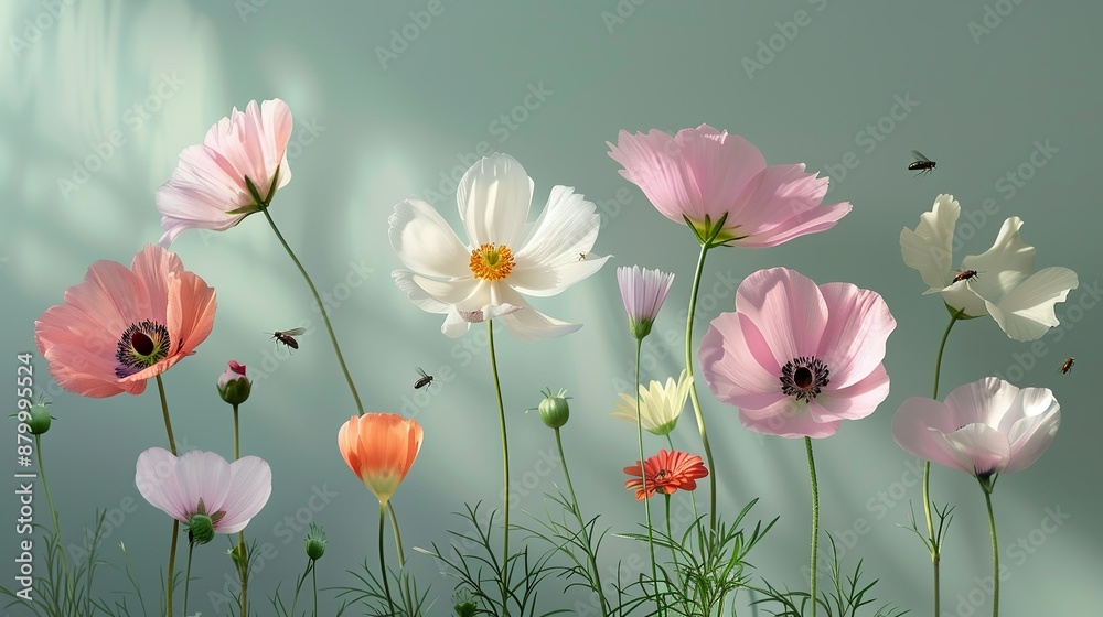 A vibrant and colorful garden scene filled with diverse flowers and insects buzzing around highlighting the interconnectedness of nature Illustration, Image, , Minimalism, A vibrant and colorful garden scene filled with diverse flowers and insects buzzing around highlighting the interconnectedness of nature Illustration, Image, , Minimalism,