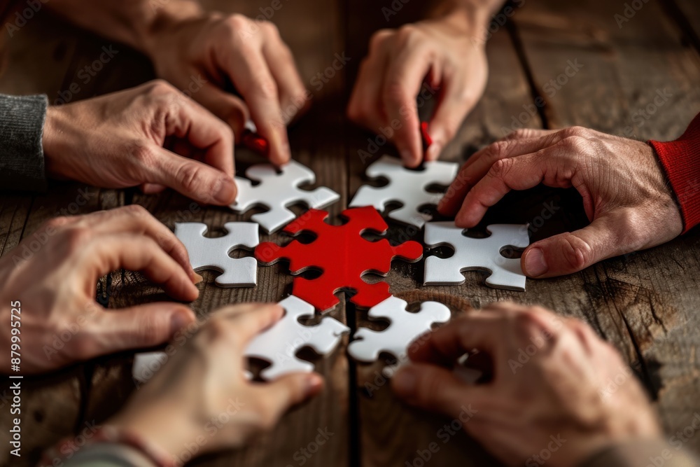 Team Puzzle, Hands assembling a jigsaw puzzle, Collaborative Problem Solving Team Puzzle, Hands assembling a jigsaw puzzle, Collaborative Problem Solving