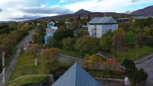 Flying backwards through church spires in Iceland.