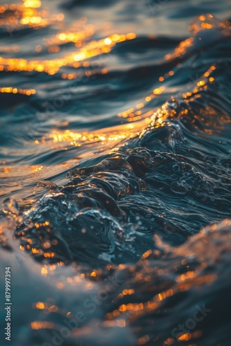 A close-up view of a wave crashing against the ocean surface, great for use in travel or nature-themed projects