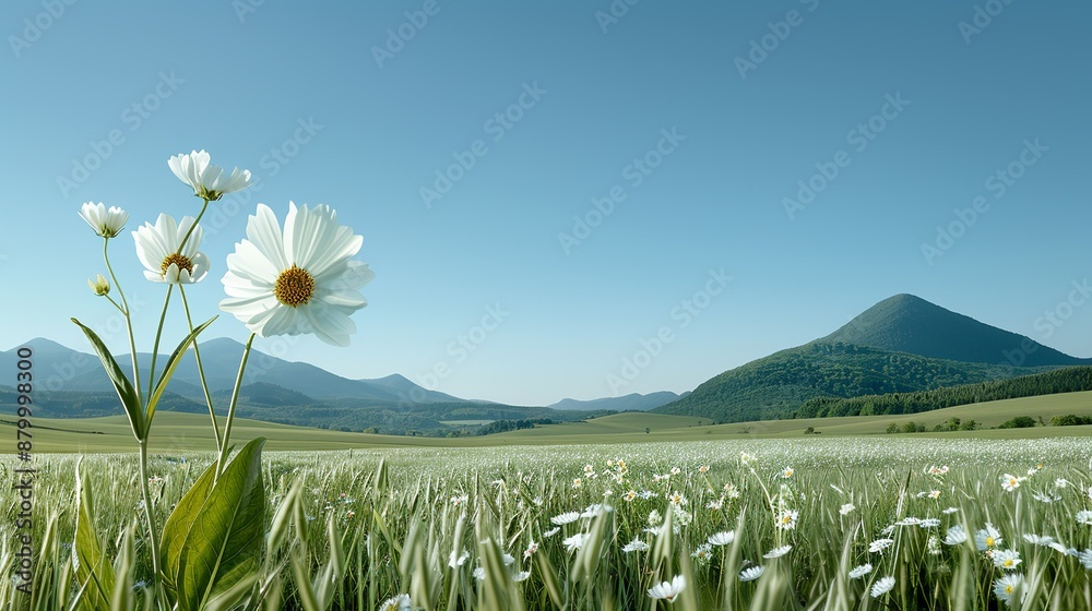 Obraz premium A serene country landscape with rolling hills, dense forests, and fields of wildflowers showcasing the importance of conserving nature Illustration, Image, , Minimalism,