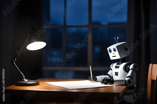Robot toy writing a letter,Concept of new world technology,genarative ai