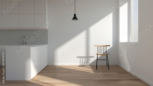 A bright and airy kitchen with sleek cabinetry and minimalist design elements creating a functional and stylish space for cooking and entertaining Illustration, Image, , Minimalism,