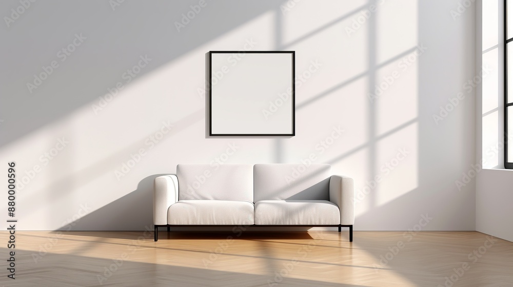 A modern living room with a minimalist sofa and a large window providing an abundance of natural light and a sense of openness Illustration, Image, , Minimalism, A modern living room with a minimalist sofa and a large window providing an abundance of natural light and a sense of openness Illustration, Image, , Minimalism,