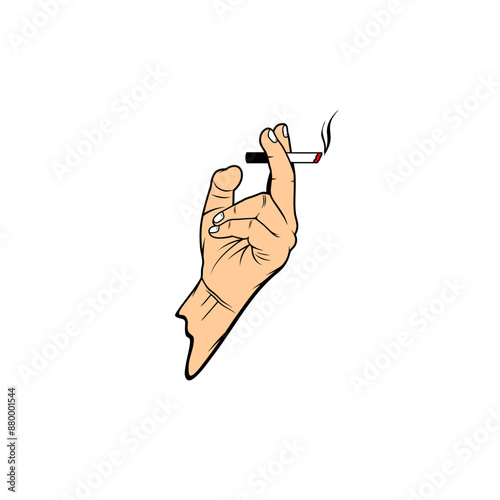 tucking a cigarette between the fingers of the left hand vector illustration