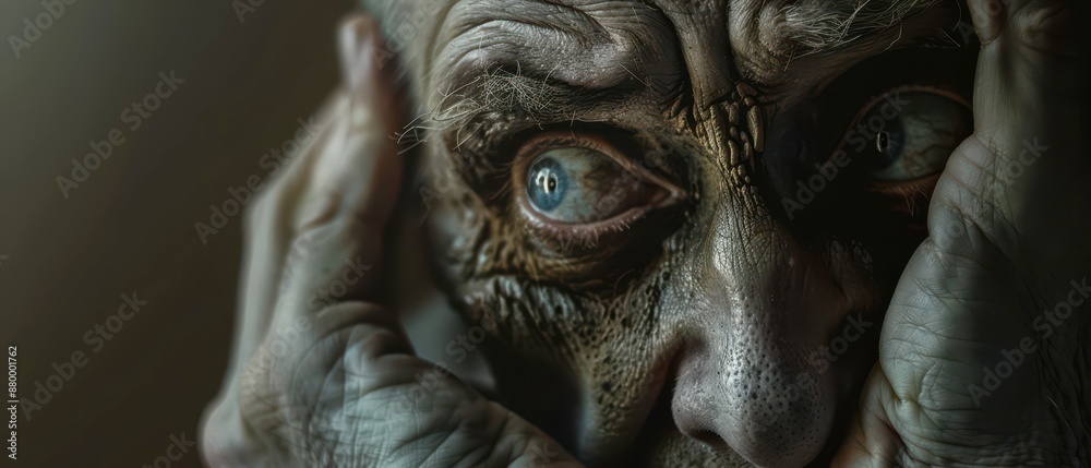 Close Up of Elderly Man's Face Showing Wrinkles and Blue Eye Close Up of Elderly Man's Face Showing Wrinkles and Blue Eye