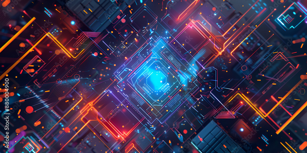 Obraz premium Exploring the Future of Digital Circuitry: Innovations in Electronic Design, Neon lights 
