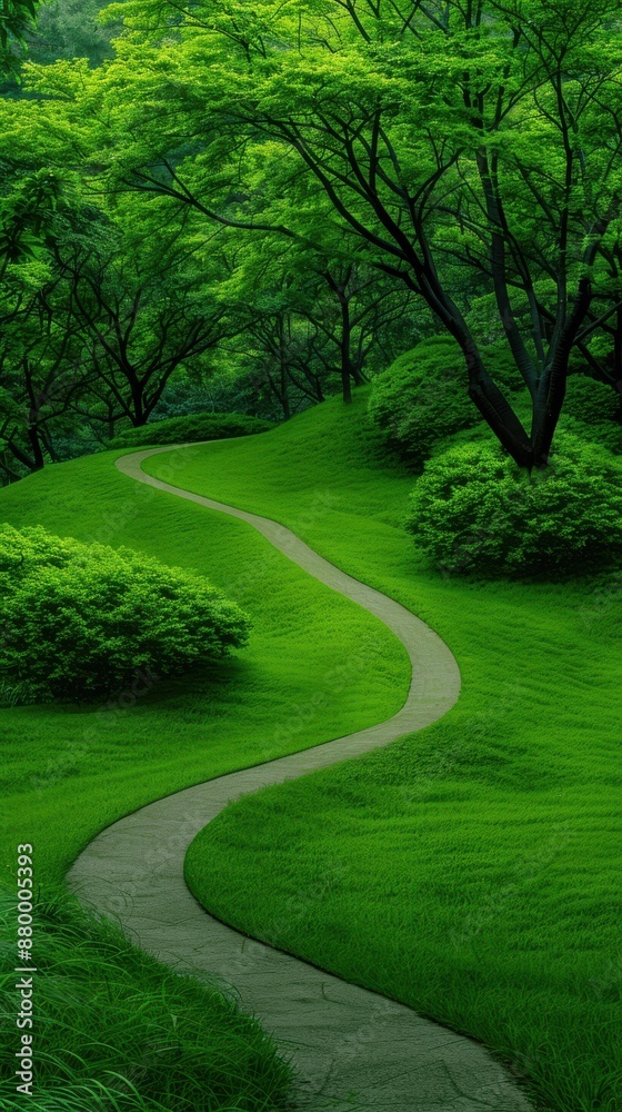 Serene Winding Path Through Lush Green Forest Serene Winding Path Through Lush Green Forest