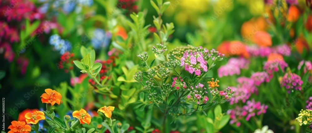 Vibrant Wildflowers Blooming in a Lush Garden During Summer Vibrant Wildflowers Blooming in a Lush Garden During Summer
