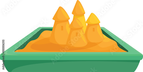 Sandcastle standing tall in a green sandbox, bringing the beach to playtime and sparking imaginative fun
